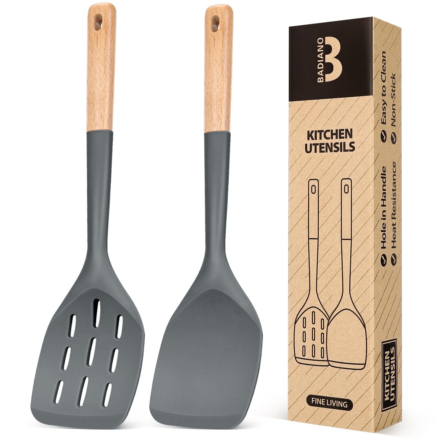 Badiano Silicone Spatula, Non Stick Turner for Cooking, Food Grade, White