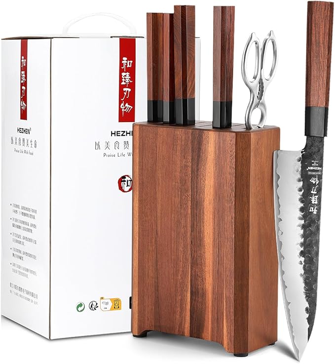 HEZHEN Santoku Knife, 7 Inches, 3 Layers Clad Steel Chef Knife,Professional Japanese Kitchen Knife for Chefs and Home Cooking,Wooden Octagonal Handle