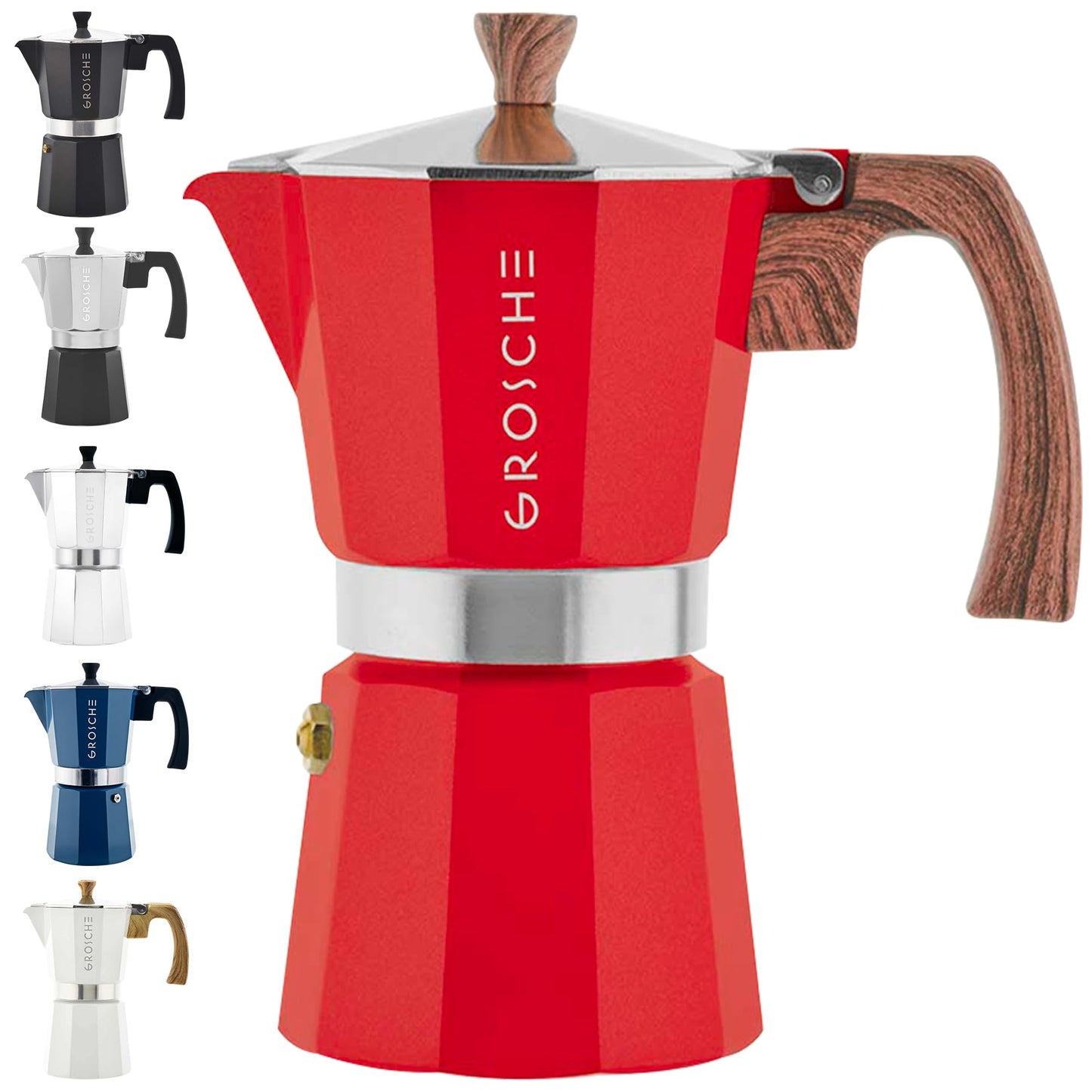 GROSCHE Milano Stovetop Espresso Maker Moka Pot 6 espresso Cup, 9.3 oz Blue