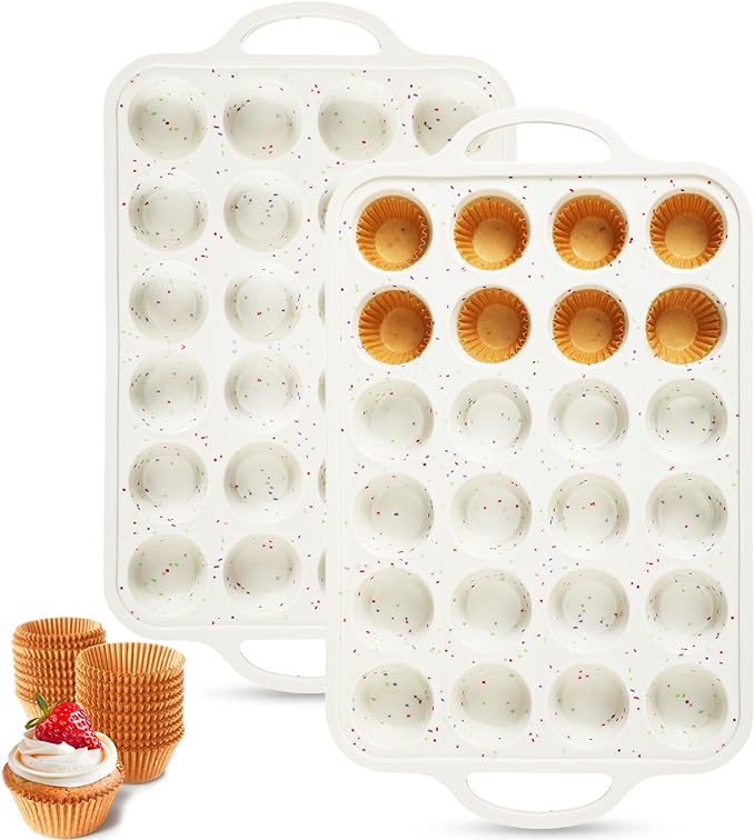 SiliFine 2 Silicone Muffin Pans with 200 Liners, Nonstick, 12-Cup Regular