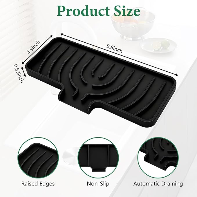 GUUKIN Sponge Holder for Kitchen Sink , 9.8"×4.9" Silicone Dish Drying Mat, Scrub Daddy Holder, Kitchen Sink Accessories, Suitable for Kitchens & Bathrooms (Black)
