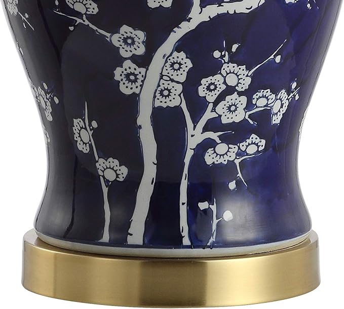 JONATHAN Y Gracie Ceramic Ginger Jar Table Lamp 29.5", White/Navy