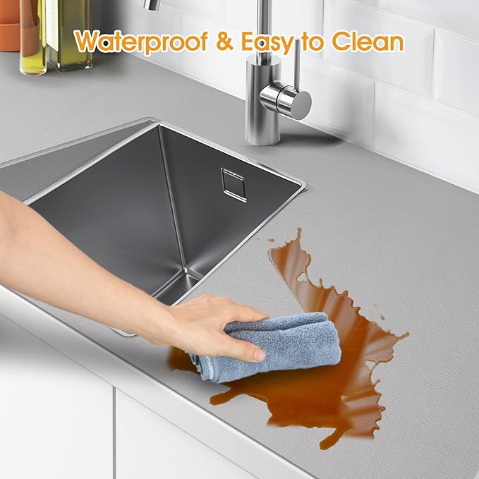 Shelf and Drawer Liner for Kitchen Cabinets Non-Adhesive, Strong Grip Non-Slip Thickened Cabinet Liners for Shelves, Waterproof Mats for Dresser Cupboard, Pure Gray, 17 in x 10 Feet
