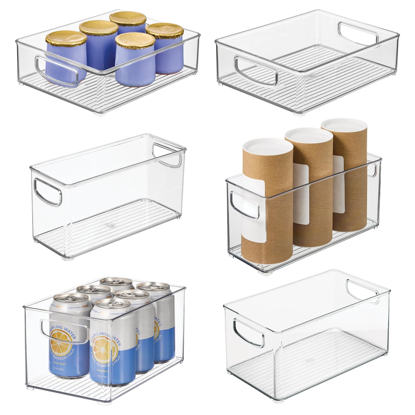 iDesign Stackable Pantry Bins with Handles, 4 Different Sizes, 4 Pack, Clear, Made in USA