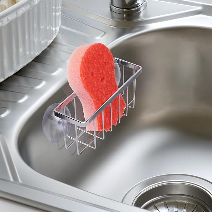 Kitchen Sink Sponge Holder, Sponge Holder for Kitchen Sink Suction，Sink Organizer (Chrome)