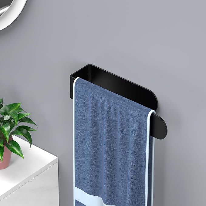 HUFEEOH 2 Pack Adhesive Hand Towel Holder, Sticky Towel Bar Towel Holder Wall Mounted, Stainless Steel Kitchen Towel Holder Hand Towel Rack for Bahtroom Hotel RV Kitchen (Black)