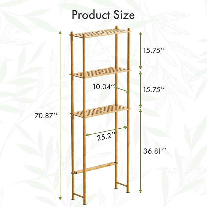 AmazerBath Over The Toilet Storage Bamboo, Bathroom Over Toilet Organizer Rack, 3-Tier Freestanding Above Toilet Shelf for Bathroom, Laundry, Space Saver, Natural Color