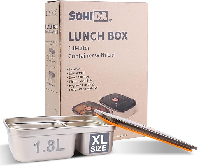 1.8L Stainless Steel Inner Container with Lid – Dual Compartment, Removable, Dishwasher Safe, Compatible with 1.8L Electric Heated Lunch Box