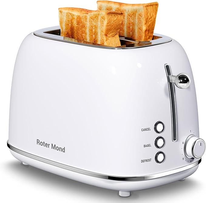 Roter Mond 2 Slice Toaster Retro Stainless Steel with Bagel, Cancel, and Defrost Functions, 6 Bread Shade Settings, Extra Wide Slots and Removable Crumb Tray, Green