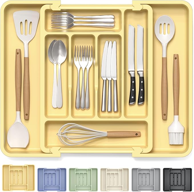 Caperci Large Silverware Organizer Tray for Kitchen Drawer Utensils Thicker