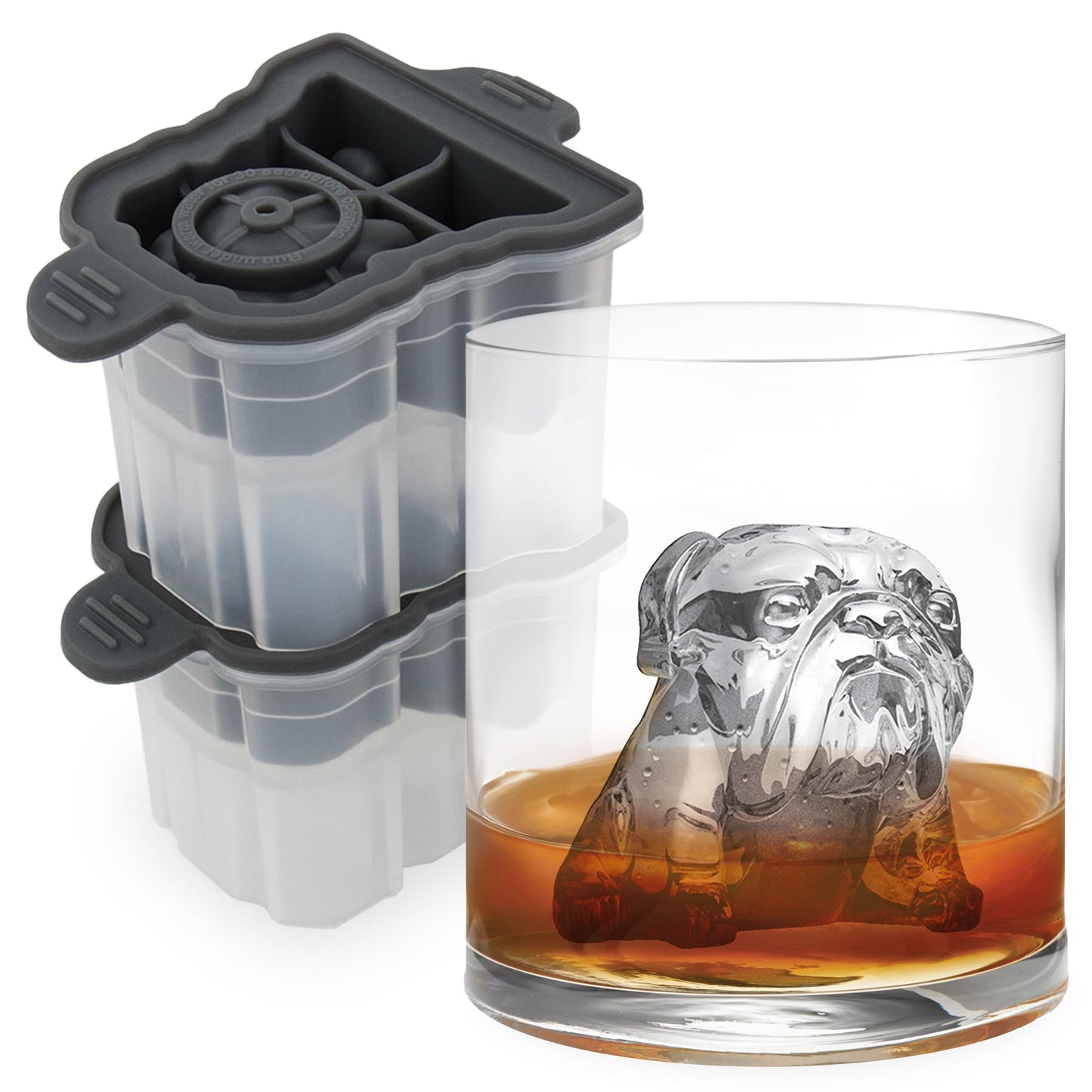 Tovolo Bulldog Ice Cube Mold Pack of 2 Craft Ice Cube Molds for Whiskey Bourbon Cocktails, Easy Fill Funny English Bull Dog Shaped Ice Cube Gifts for Bulldog Lovers, Dishwasher Safe BPA Free Silicone