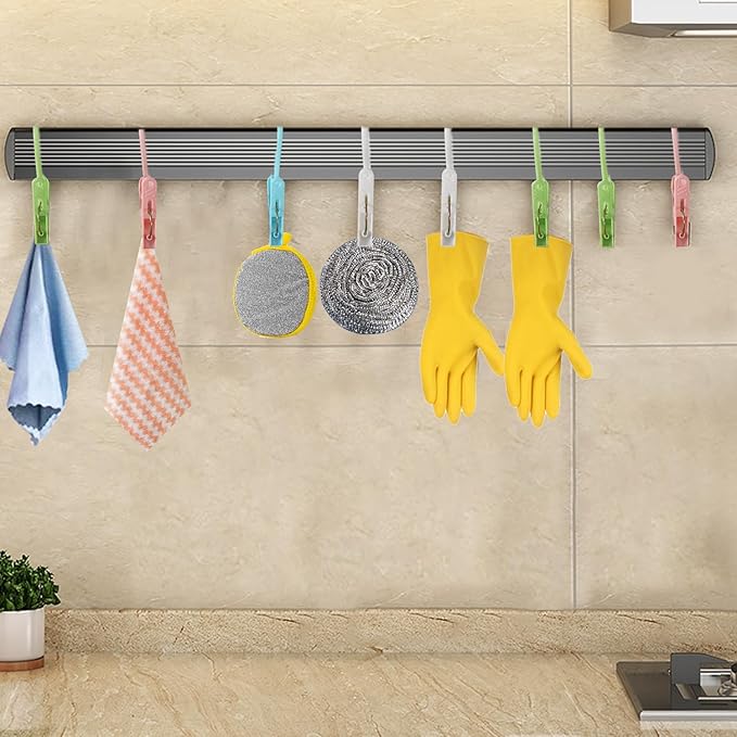 24 Pack Plastic Clothes Pins Heavy Duty Outdoor for Hanging Clothes,Mini ClothesPins with Hanging Rope,Hangers with Clips, Bag Clips,Photo Clips Craft Clips