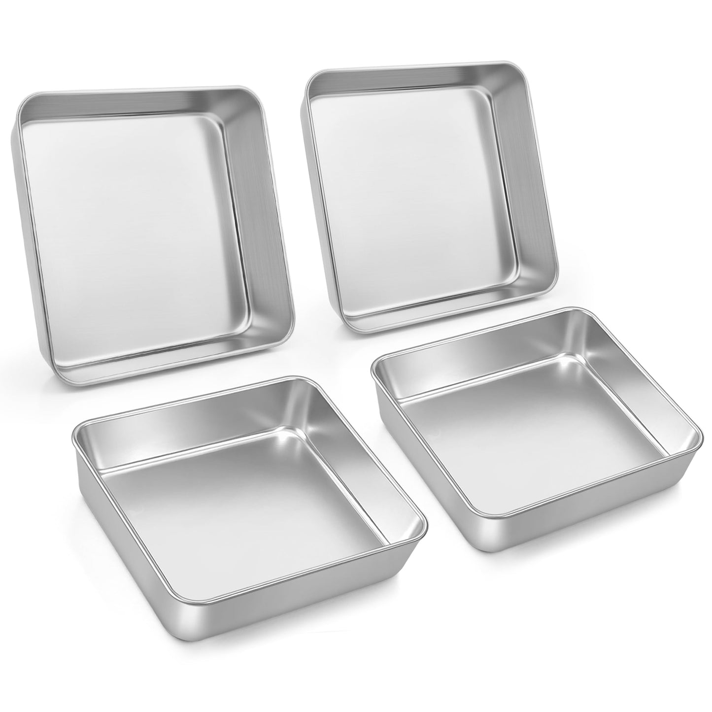 LIANYU 3 Pack 8 x 8 Inch Square Baking Cake Pan, Stainless Steel Cake Molds