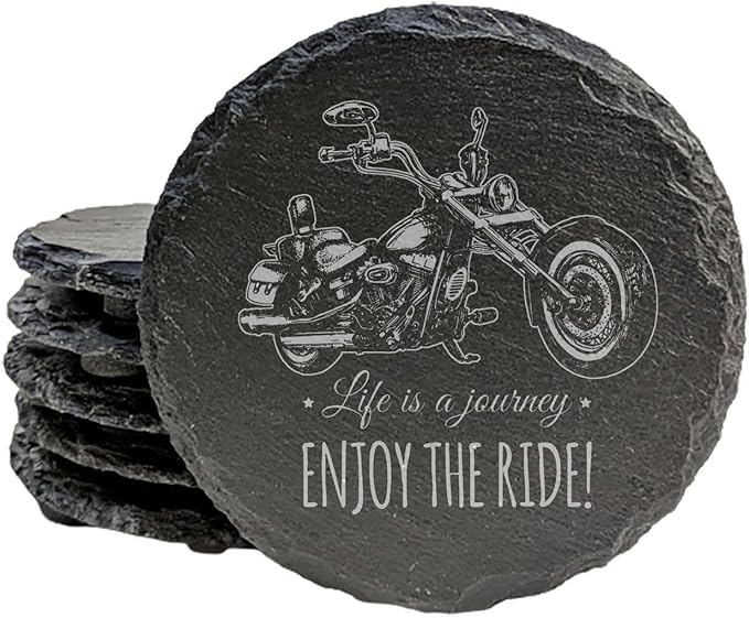 Engraved Motorcycle Journey Slate Coasters Set of 4 – Square – USA Made