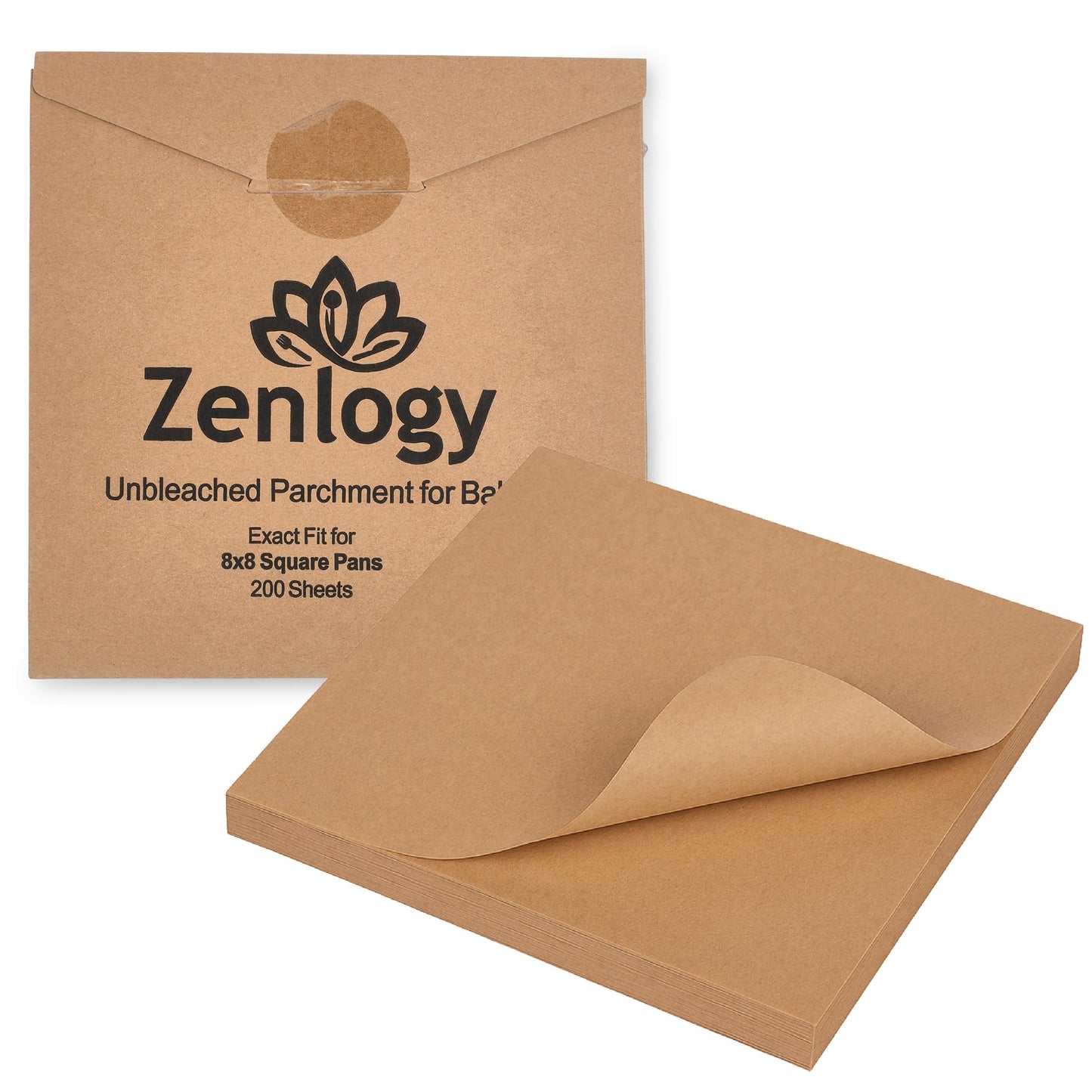 Zenlogy 10x10 Parchment Paper Squares, 200 Sheets, Unbleached, Pre-Cut