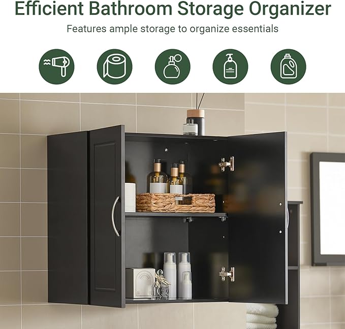 Haotian Wall Cabinet Laundry Room, Floating Storage Cabinet with Adjustable Shelf, Medicine Cabinet for Bathroom Kitchen Garage Hallway Entryway, Black FRG231-SCH