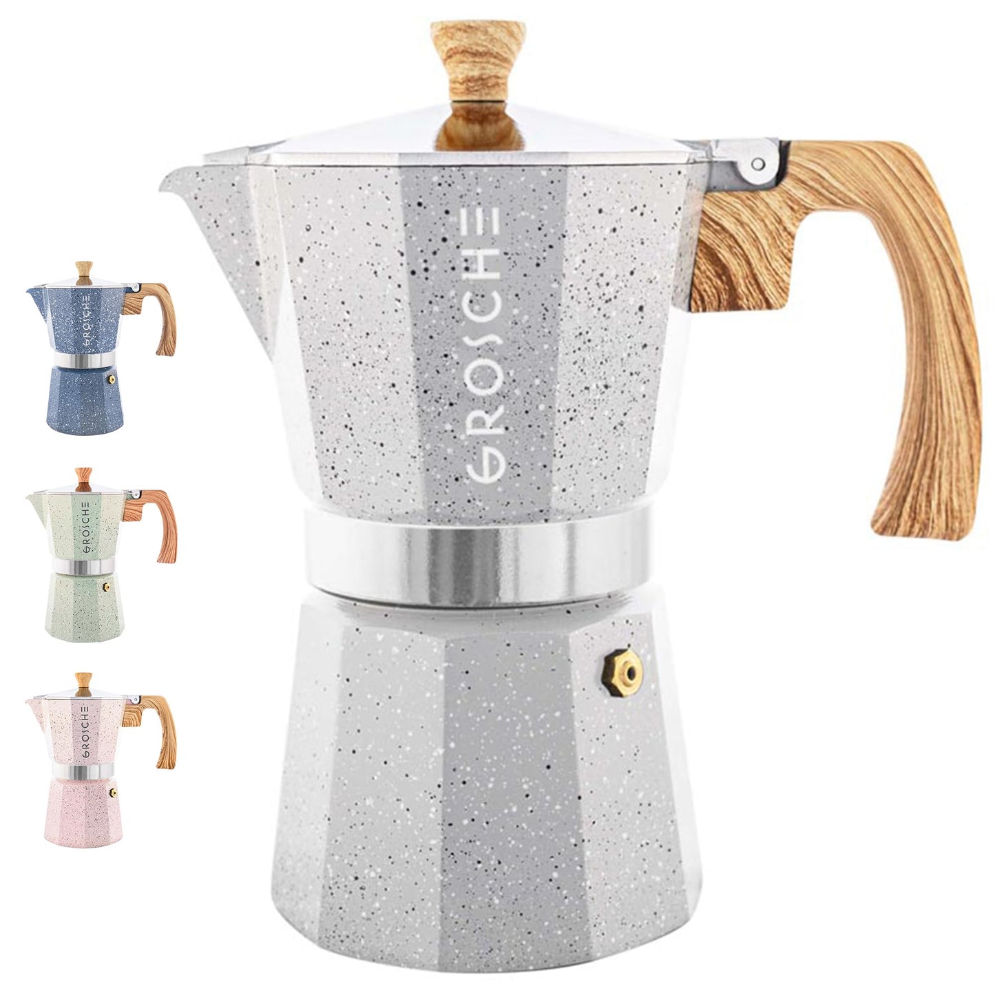 GROSCHE Milano Stovetop Espresso Maker Moka Pot 6 espresso Cup, 9.3 oz Blue
