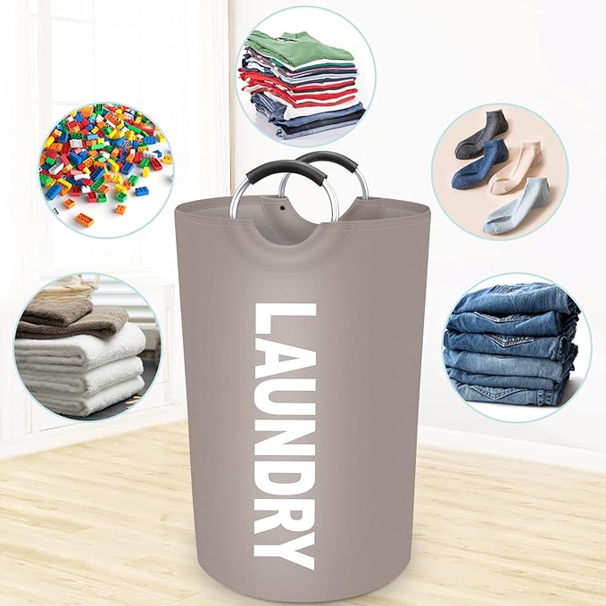 StorageRight 115L Large Laundry Basket, Laundry Hamper, Dirty Clothes Hamper for Laundry, Collapsible, Waterproof Laundry Baskets with Foam Protected Aluminum Handles for Laundry, Dorm, Family (Khaki)