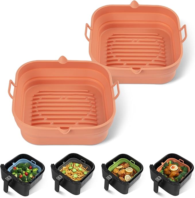 Loveuing Silicone Air Fryer Liners Square - Reusable Airfryer Collapsible Basket - Easy to Clean Air Fryers Pot for 5.8 to 8 Qt Baking Tray Oven Accessories, 8.5 Inch Large