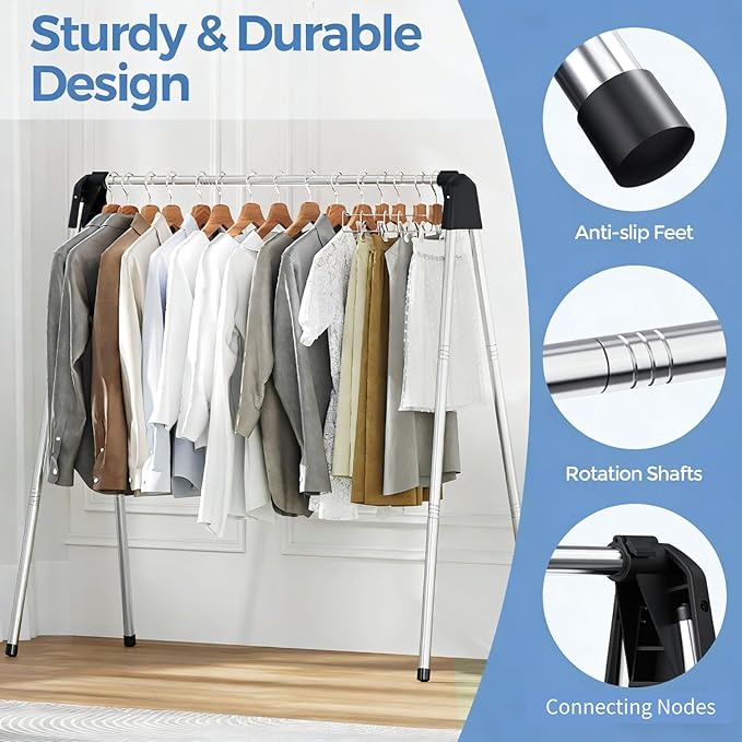 APEXCHASER 55 Inch Clothes Drying Rack Foldable, Stainless Steel Laundry Drying Rack Collapsible, Clothes Hanger for Sweater Baby Clothes Towel for Indoor & Outdoor, Portable Clothes Airer for Travel