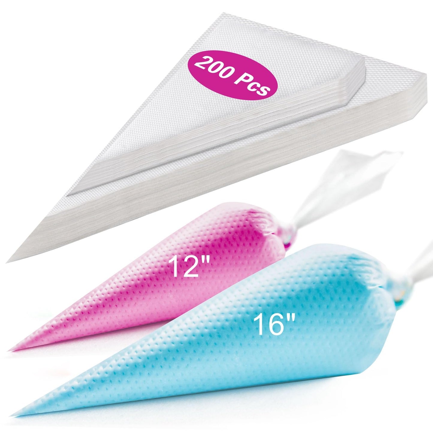 200 Pieces Disposable Piping Bags - 14 Inch, Anti Burst Pastry Bags, Tipless Piping Bags, Icing Bags, Frosting Bags, Piping Bag, Cookie Decorating Supplies
