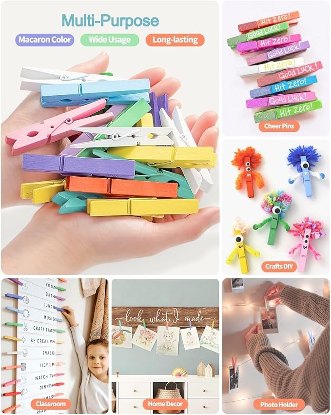 Clothes Pins Colored Clothespins Wooden Cheer Pins 50-Pack 2.9 Inch Close Pins 10 Pastel Macaron Colors - Colorful Painted Pegs for Crafts Photo Hanging, Decorative Spirit Clip Classroom Decorations