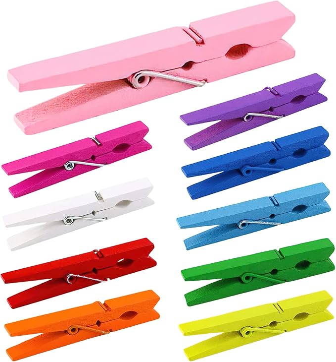 Clothes Pins, Colored Clothespins 50 PCS 2.9" Natural Birchwood Close Pins, Strong Grip, Colorful Clothespins, Multi-Purpose Colored Clothes Pins for Crafts, Hanging Clothes, Laundry