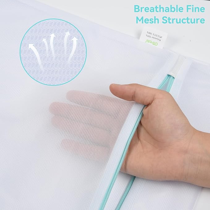 OTraki Mesh Laundry Bag for Delicates 12x16 inch Small Laundry Wash Bags for Washing Machine with Reinforced Zipper for Delicates Bra Socks Underwear, Don't Drying, Melting 140-176℉ White