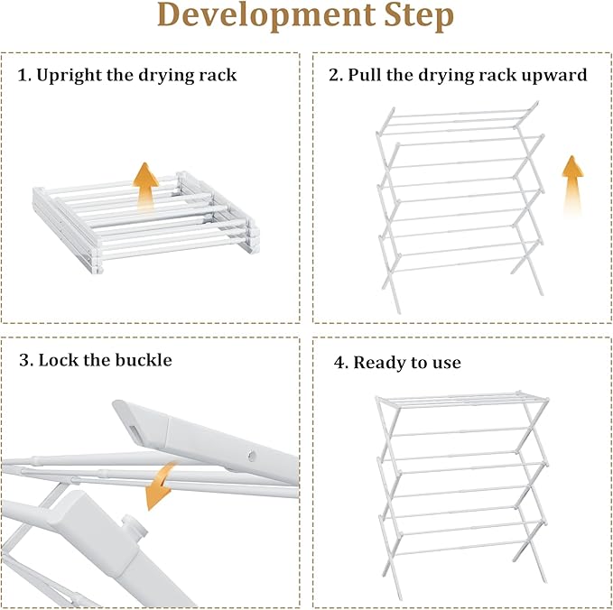 Foldable Drying Rack Clothing, 3-Tier Portable Clothes Drying Racks for Indoor & Outdoor, Anti-Rust Compact Laundry Rack Collapsible, White 28" D x 10" W x 35" H