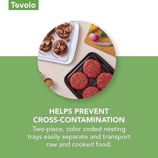 Tovolo Square Grill Prep Tray BBQ Serving Trays for Outdoor Grilling Burgers Veggies Steak, Food Grade Dishwasher Safe Non Slip Nesting Black White 10.5 in Grill Trays for Bringing in and Out Meat