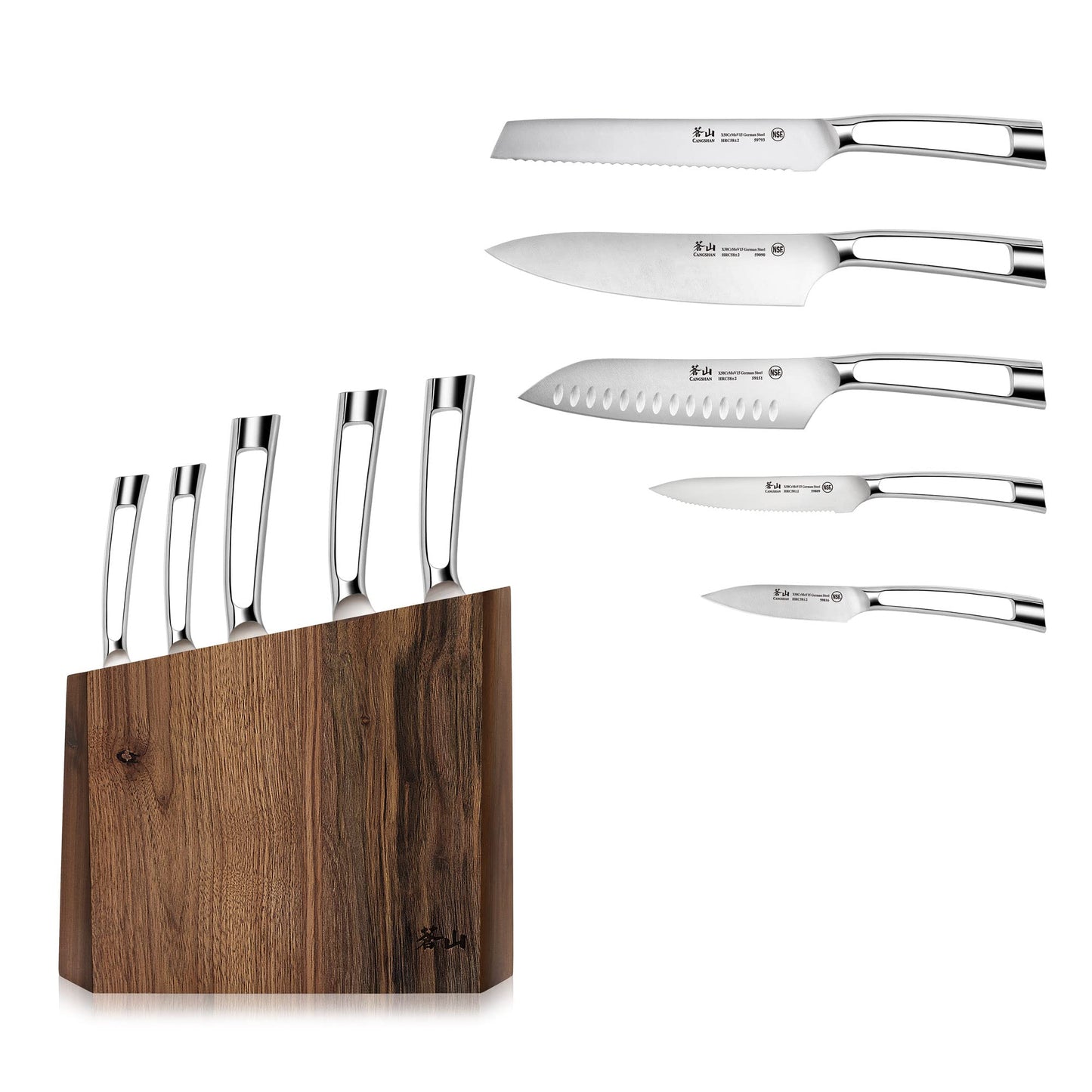 Cangshan N1 Series 6-Piece German Steel Forged Knife Block Set, Walnut Block