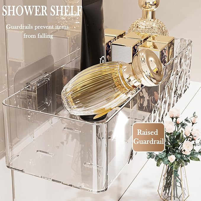 Wall Mounted Bathroom Caddy Organizer, Adhesive Shower Shelf for Inside Shower Caddy Plastic Bathroom Organizers and Storage for Wall, Bath, Makeup, Home Decor, No Drilling (Black)
