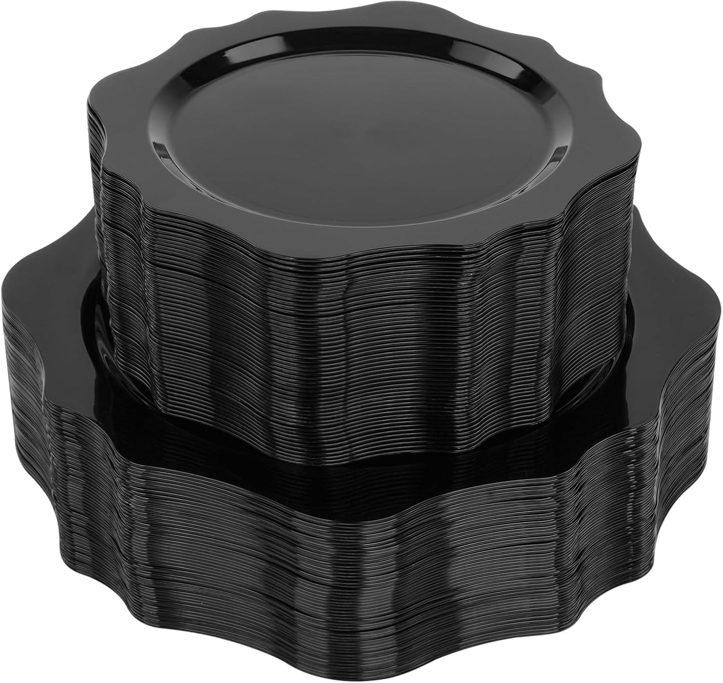 realluck 100Pcs Black Plastic Plates for 50 Guests