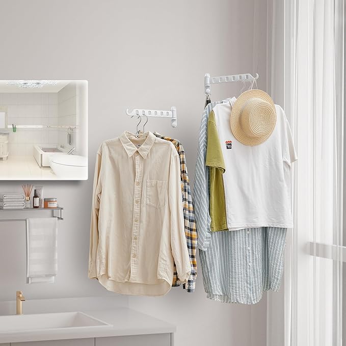 JOOM Laundry Drying Rack Wall Mounted Clothes Drying Rack Clothes Hanger -Coat Hanger Holder White