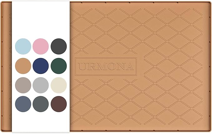 URMONA 34" x 22" Waterproof Silicone Mat in Multiple Sizes & Colors, Under Sink Mat for Kitchen & Bathroom, Pet Food Pad for Dogs & Cats, Kitchen Cabinet Liner, Multi-Purpose for Storage(Khaki)