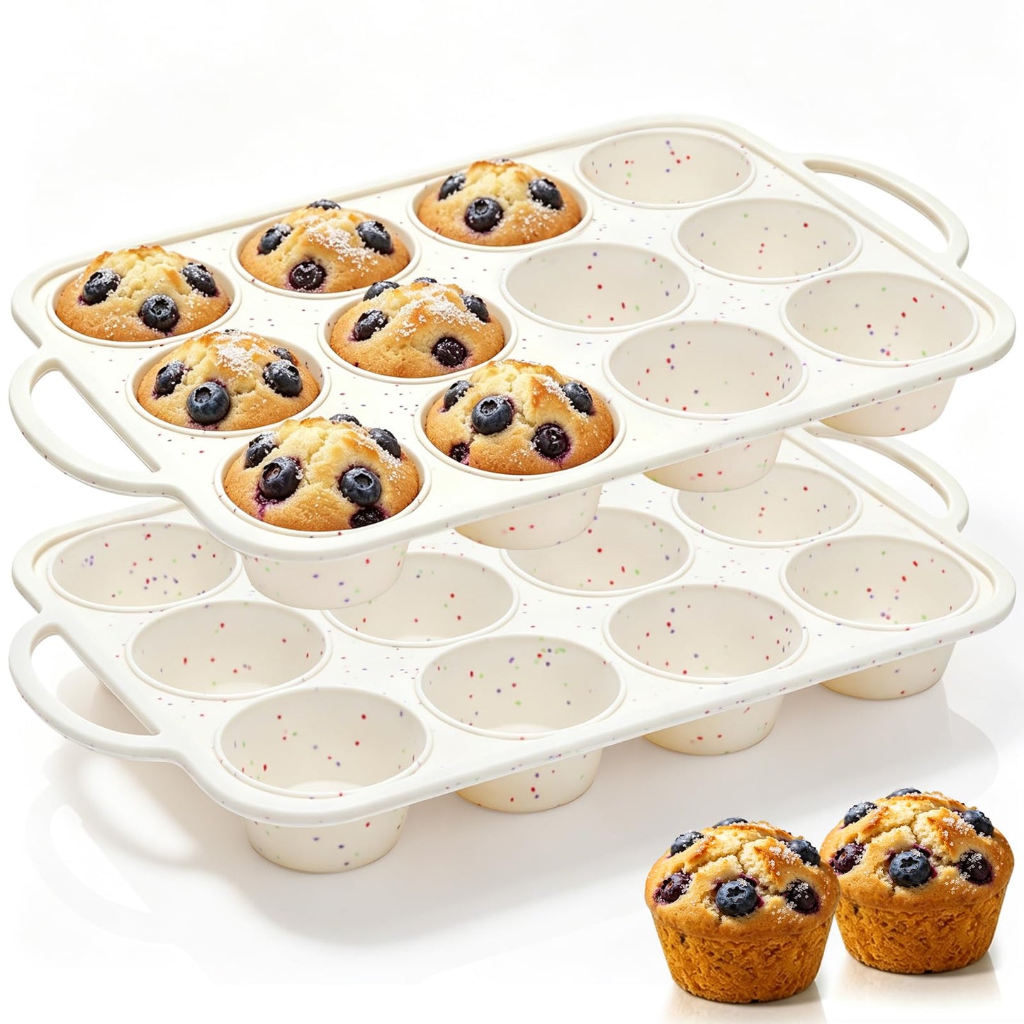 Vinino 1Pack Silicone Muffin Pan for Baking with Metal Reinforced Frame, 12 Cup Regular Size Cupcake Pan, BPA Free Silicone Muffin Tray, Cupcake Baking Pan Molds for Oven Dishwasher Safe - Cream