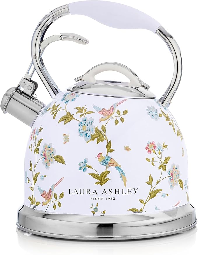 Laura Ashley Elveden White Whistling Tea Kettle Stovetop,Tea Pot for Stove
