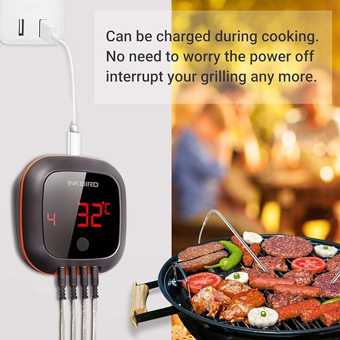 INKBIRD Bluetooth Digital Wireless Food Meat Thermometer IBT-4XS, 4 Probes