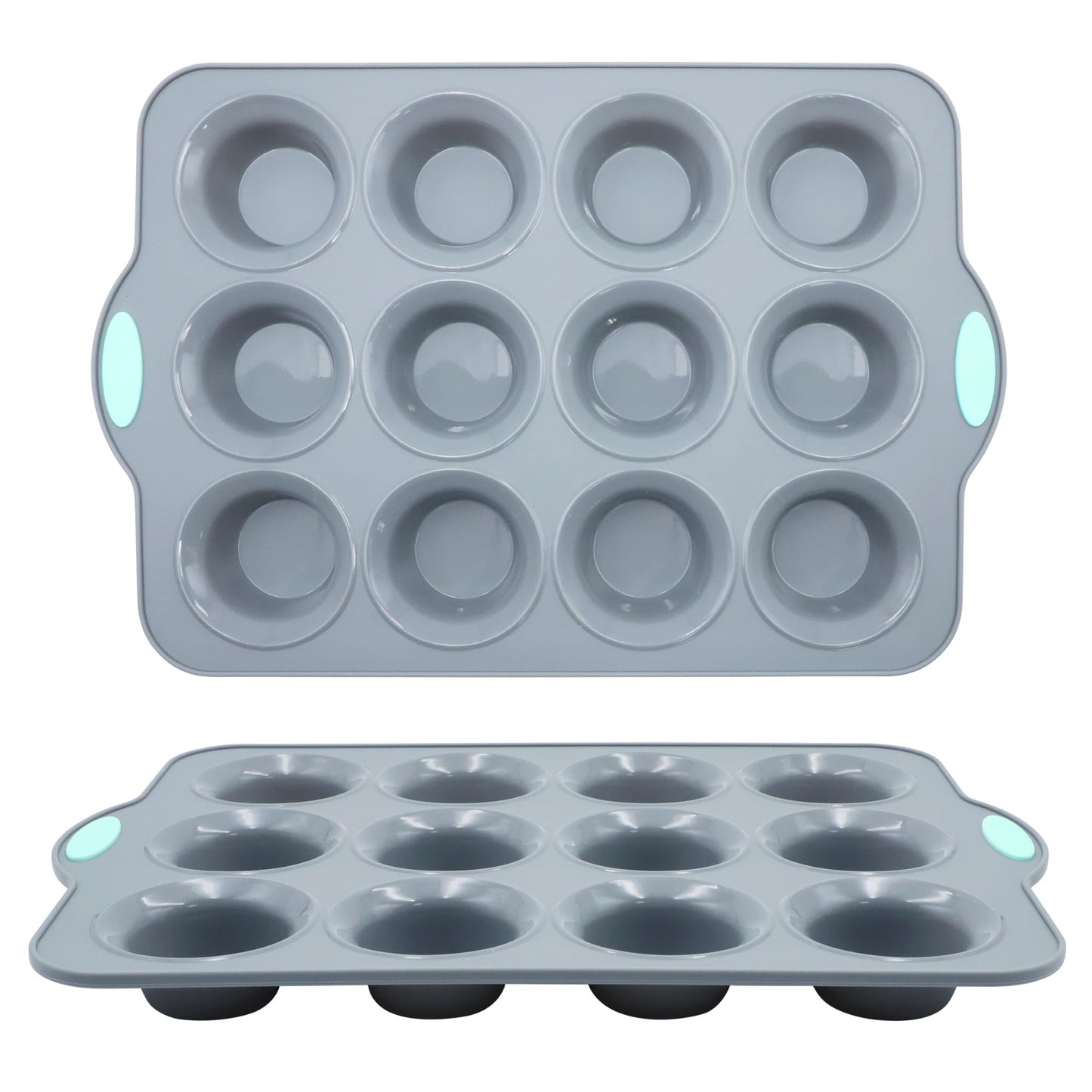 To encounter 8 in 1 Silicone Baking Set - 6 Cake Molds - 2 Silicone Baking Mat, Nonstick Cookie Sheet, Cake Muffin Bread Pan with Grips and Metal Reinforced Frame More Strength, Navy Blue