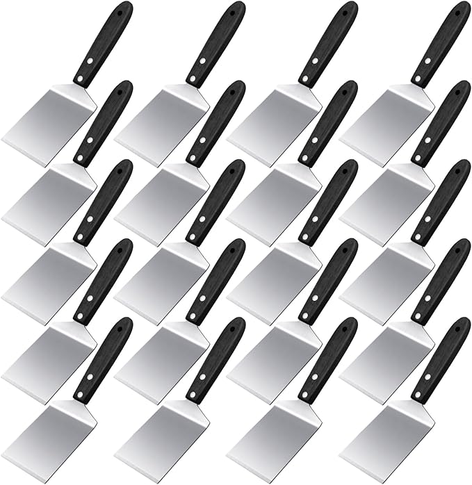 BBTO 20 Pcs Pizza Spatula Stainless Steel Server Wood Handle Bulk,Black
