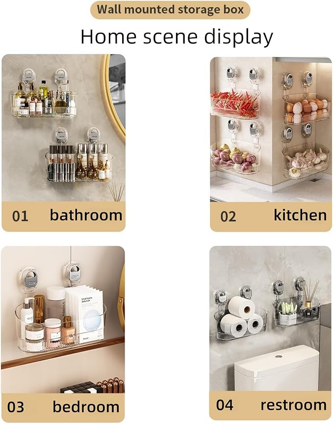 Clear Bathroom Shower Caddy, Wall Mount Storage Shelf with Suction Cups,Bathroom Storage Shelf 12.7x4.5x3.5 inchesLoad-bearing capacity: 22Ib 1piece (transparent)