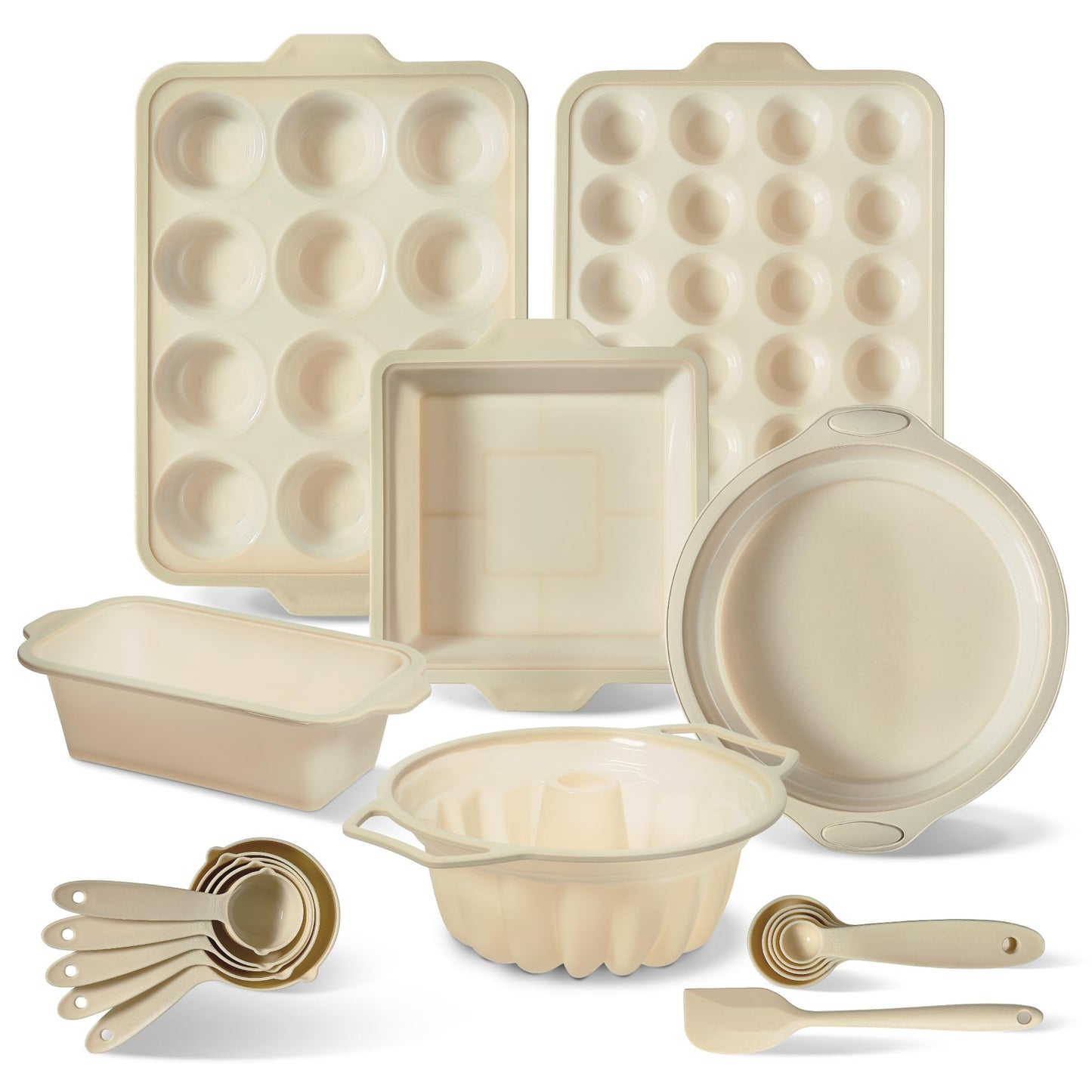 COOK WITH COLOR 17 Pc. Silicone Baking Pan Set - Non-Stick & Easy Clean Silicone Muffin Pans for Baking with Sturdy Metal Frame for Stability, Flexible Cake Molds, Includes Measuring Cups and Spoons