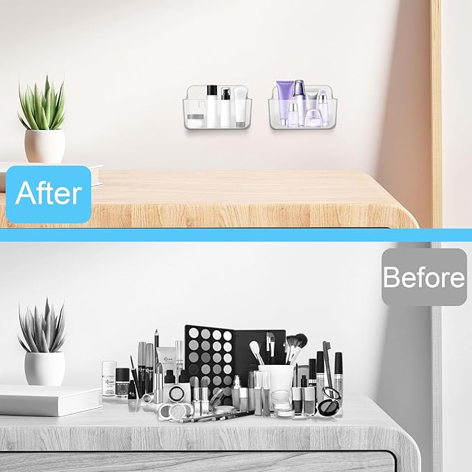 CGBE 2 Packs Cabinet Door Organizer, Acrylic Adhesive Shelf Wall Mounted Storage, Self Adhesive Shower Shelves Without Drilling, Automatic Draining Clear Shower Organizer for Bathroom