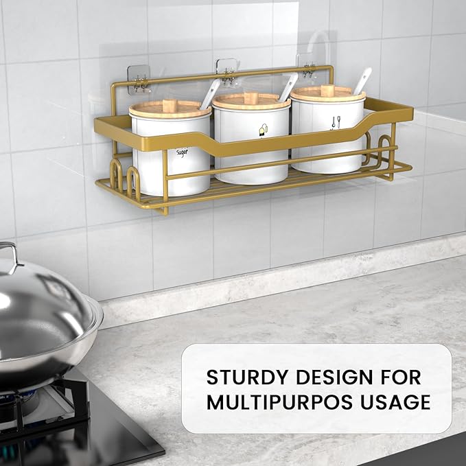 Shower Caddy Shelves Organizer Rack, Single Pack Shower Caddy, Shelves for Shampoo Soap Bathroom Waterproof Adhesive Holder, No Drilling Wall Mounted Self, Matte Gold