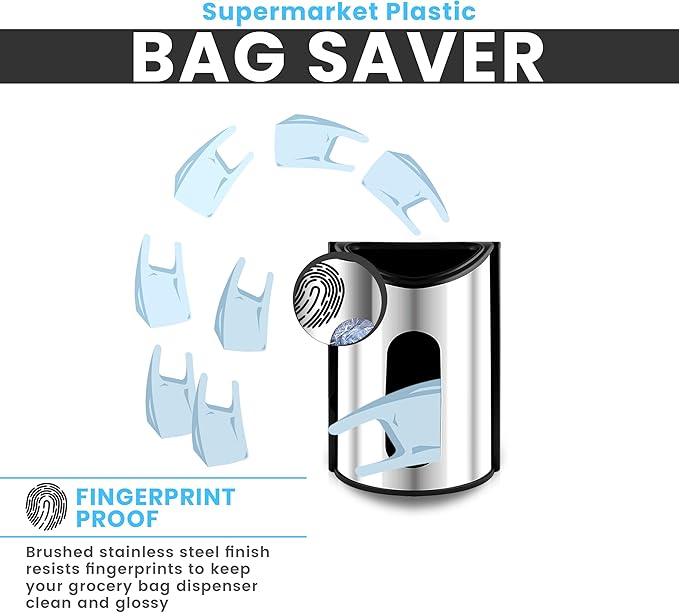 Utopia Kitchen Grocery Plastic Bag Holder and Dispenser Small, Easy Wall Mount Bag Saver, Stainless Steel, Silver