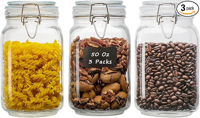 LOOIOOJ Large Glass Storage Containers with Airtight Lids 78oz 3 Pack
