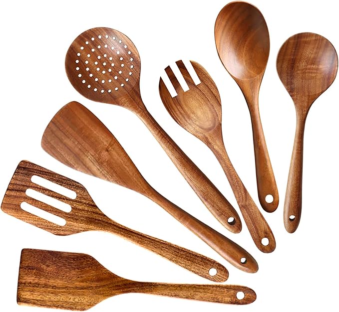 Wooden Spoons for Cooking Kitchen Utensil Set Non Toxic Acacia Wood Spatula