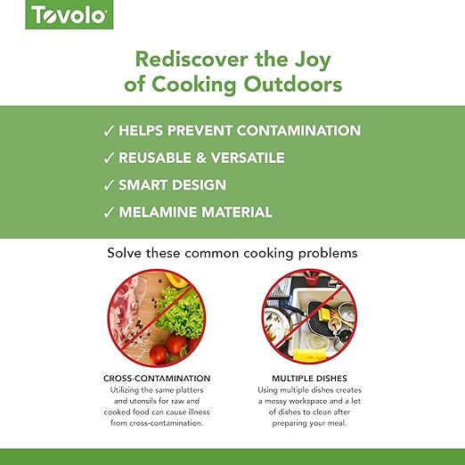 Tovolo Square Grill Prep Tray BBQ Serving Trays for Outdoor Grilling Burgers Veggies Steak, Food Grade Dishwasher Safe Non Slip Nesting Black White 10.5 in Grill Trays for Bringing in and Out Meat