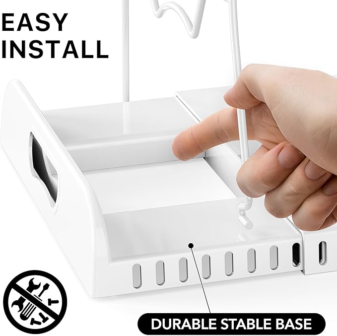 Simple Houseware Expandable Pan Organizer Rack, 10 Adjustable Compartments, White - Kitchen Cabinet Organizer for Pots, Pans, Lids & Bakeware - Pantry & Countertop Storage