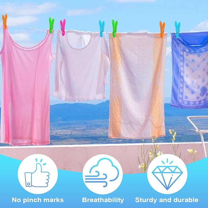 Clothes Pins,48 Pack Colored Plastic Clothespins, Clothes Pins Heavy Duty Outdoor, Non-Slip Laundry Clips for Hanging Clothes, Towels, Crafts, Picture, Clips Food Package Clips